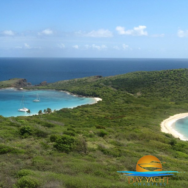 Catamaran anchored in turquoise water off Icacos Island, Fajardo Puerto Rico yacht charter
